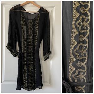 Lucky Brand Black with Gold Embroidery Slip Dress